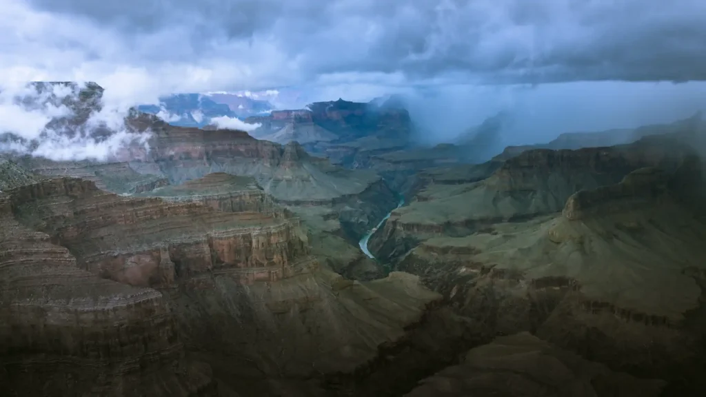 Heavy clouds over Grand Canyon north rim