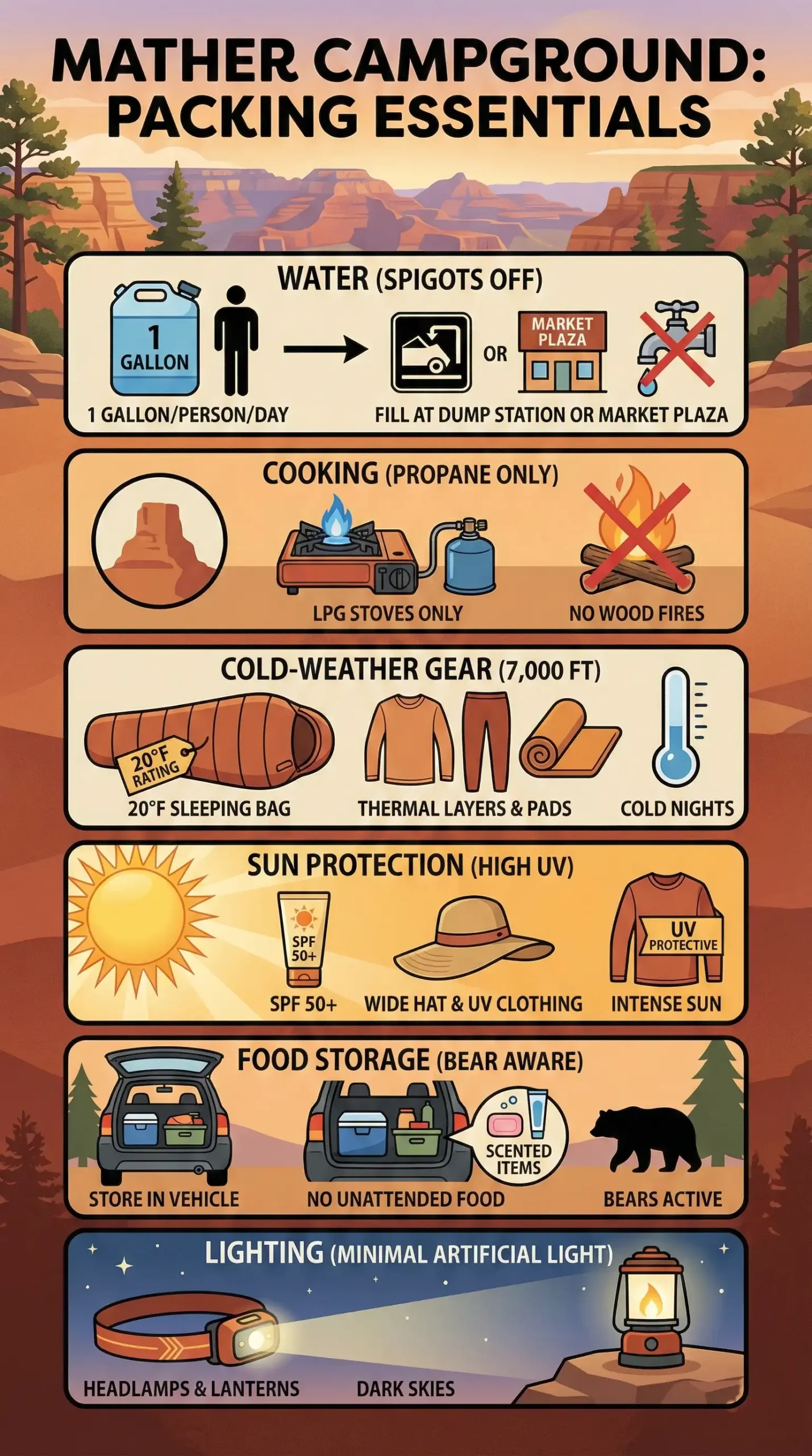 Mather campground packing essentials